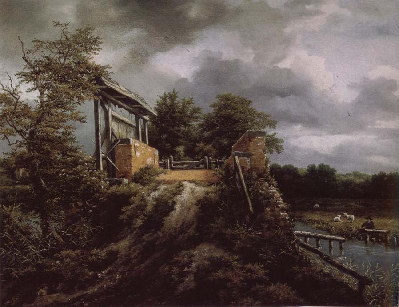 Jacob van Ruisdael Brick Bridge with a Sluice